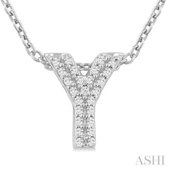 1/10 Ctw Initial 'Y' Round Cut Diamond Fashion Pendant With Chain in 10K White Gold