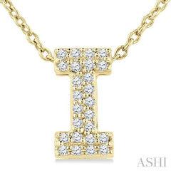 1/10 Ctw Initial 'I' Round Cut Diamond Fashion Pendant With Chain in 10K Yellow Gold