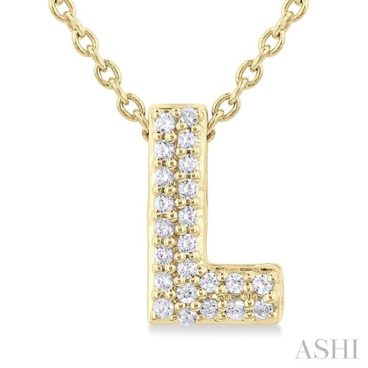 1/20 Ctw Initial 'L' Round Cut Diamond Fashion Pendant With Chain in 10K Yellow Gold