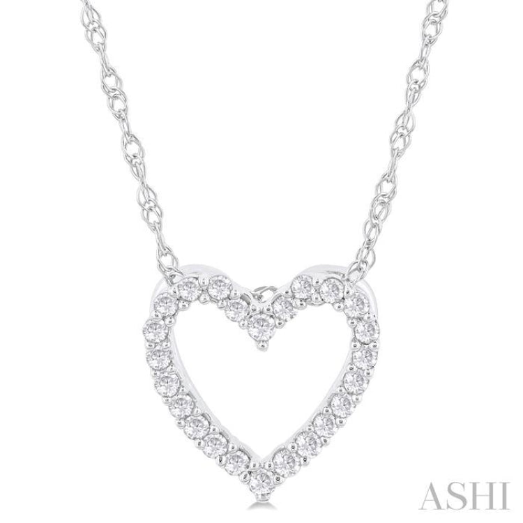 1/10 ctw Heart Shape Round Cut Diamond Pendant With Chain in 10K  White Gold