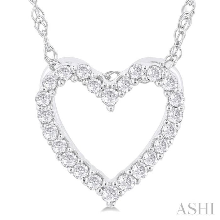 1/10 ctw Heart Shape Round Cut Diamond Pendant With Chain in 10K  White Gold