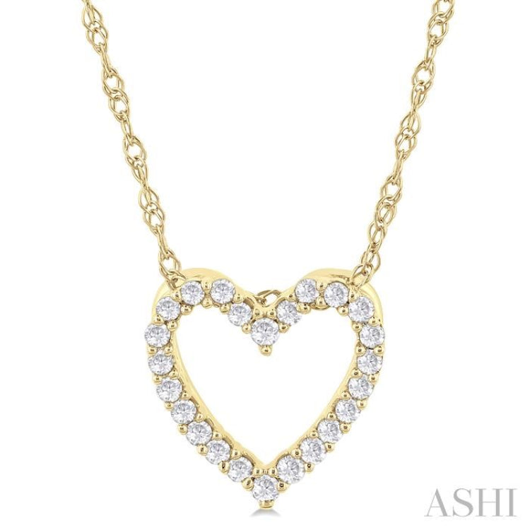 1/10 ctw Heart Shape Round Cut Diamond Pendant With Chain in 10K  Yellow Gold