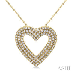 3/8 ctw  Heart Shape Triple Row Round Cut Diamond Fashion Pendant With Chain in 10K Yellow Gold
