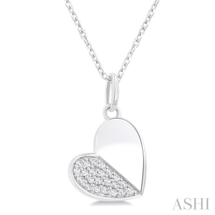1/8 ctw Twin Face Heart Round Cut Diamond Fashion Pendant With Chain in 10K White Gold
