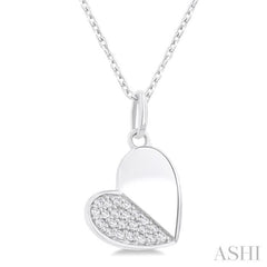 1/8 ctw Twin Face Heart Round Cut Diamond Fashion Pendant With Chain in 10K White Gold