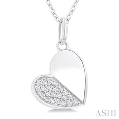 1/8 ctw Twin Face Heart Round Cut Diamond Fashion Pendant With Chain in 10K White Gold
