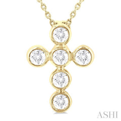 1/4 Ctw Round Cut Diamond 6-Stone Bezel Set Cross Pendant With Chain in 14K Yellow Gold