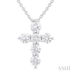 1/2 Ctw Round Cut Diamond Christian Cross 6-Stone Fashion Pendant With Chain in 14K White Gold