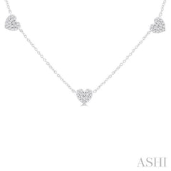 1/4 ctw Heart Motif Round Cut Diamond Station Necklace in 14K White Gold