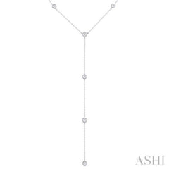 1/2 ctw Bezel Set Round Cut Diamond Y-Shape Lariat Station Necklace in 14K White Gold
