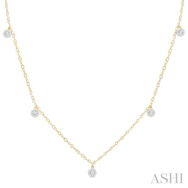1/3 Ctw Lovebright Circular Mount Round Cut Diamond Station Necklace in 14K Yellow Gold