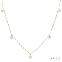 1/3 Ctw Lovebright Circular Mount Round Cut Diamond Station Necklace in 14K Yellow Gold