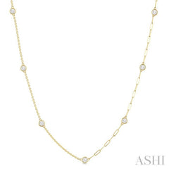 1.00 ctw Bezel Set Round Cut Diamond Dual Chain Design Station Necklace in 14K Yellow Gold