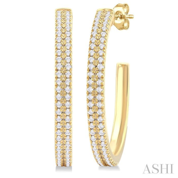 1/3 Ctw Double Row Round Cut Diamond Fashion Half Hoop Earrings in 10K Yellow Gold