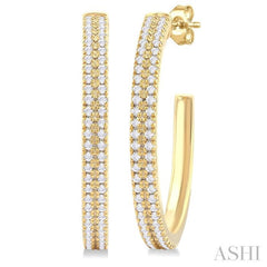 1/3 Ctw Double Row Round Cut Diamond Fashion Half Hoop Earrings in 10K Yellow Gold