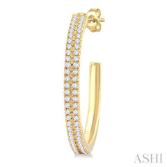 1/3 Ctw Double Row Round Cut Diamond Fashion Half Hoop Earrings in 10K Yellow Gold