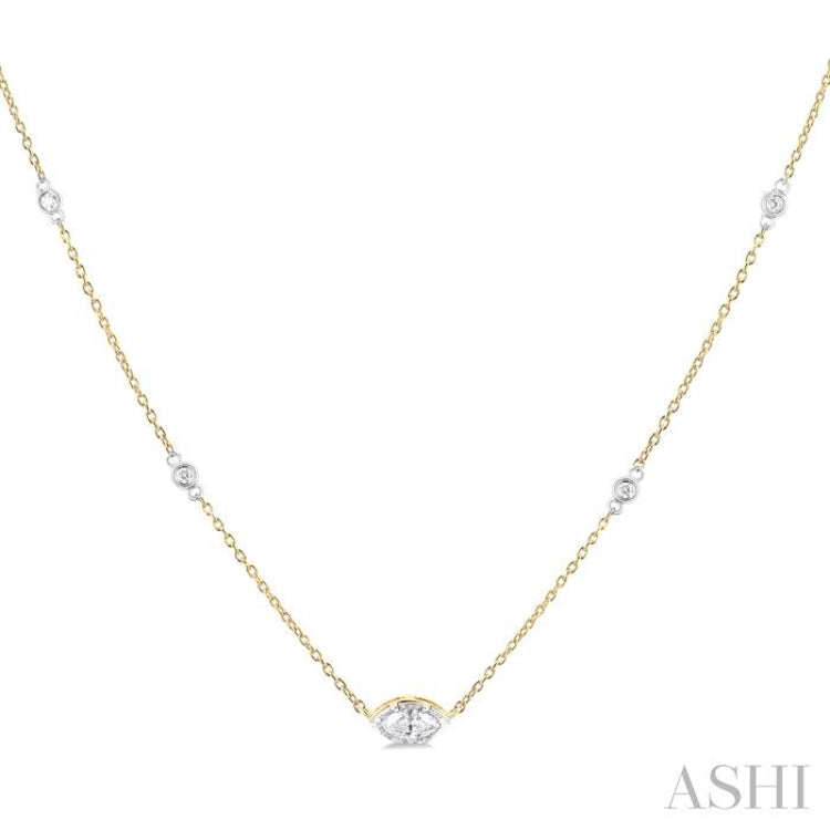 1/4 ctw Marquise and Bezel Set Round Cut Diamond Station Necklace in 14K Yellow and White Gold