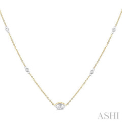 1/4 ctw Marquise and Bezel Set Round Cut Diamond Station Necklace in 14K Yellow and White Gold