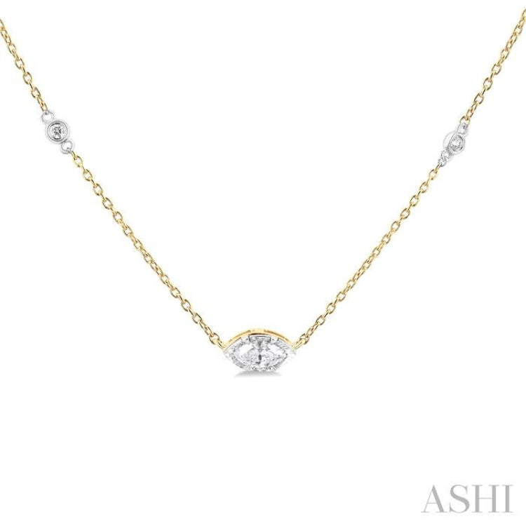 1/4 ctw Marquise and Bezel Set Round Cut Diamond Station Necklace in 14K Yellow and White Gold