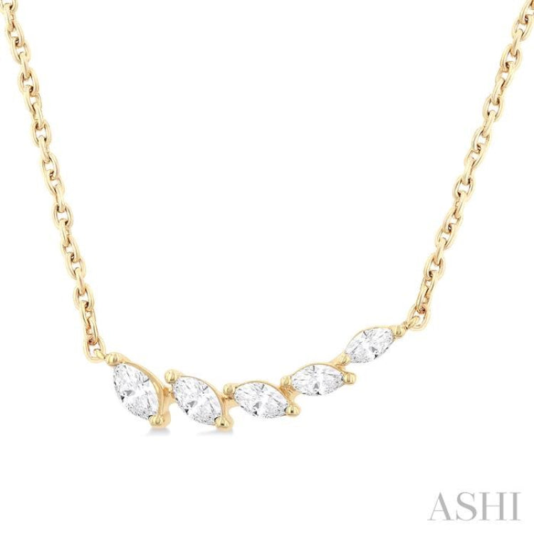 1/3 Ctw Graduated Marquise Cut Diamond Fashion Necklace in 14K Yellow Gold