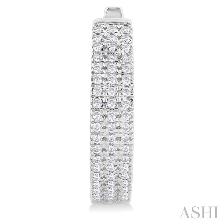 1/3 ctw Triple Row Round Cut Diamond Hoop Earring in 10K White Gold