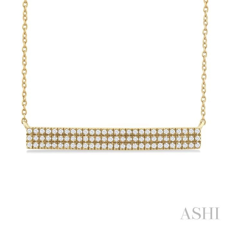 1/4 ctw Bar Triple Row Round Cut Diamond Necklace in 10K Yellow Gold