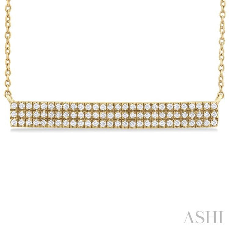 1/4 ctw Bar Triple Row Round Cut Diamond Necklace in 10K Yellow Gold