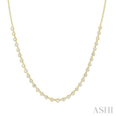 3/4 ctw Halfway Bezel Set Round Cut Diamond Tennis Necklace in 14K Yellow Gold