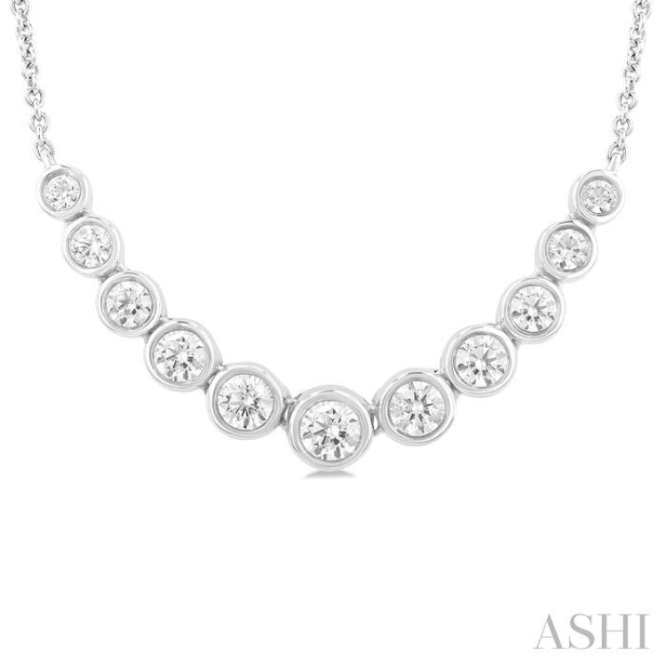 3/4 ctw Graduated Bezel Set Round Cut Diamond Smile Necklace in 14K White Gold