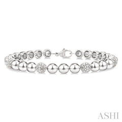 6 MM Bold Bead and 1/5 Ctw Round Cut Bead Bijoux Diamond Fashion Bracelet in Sterling Silver