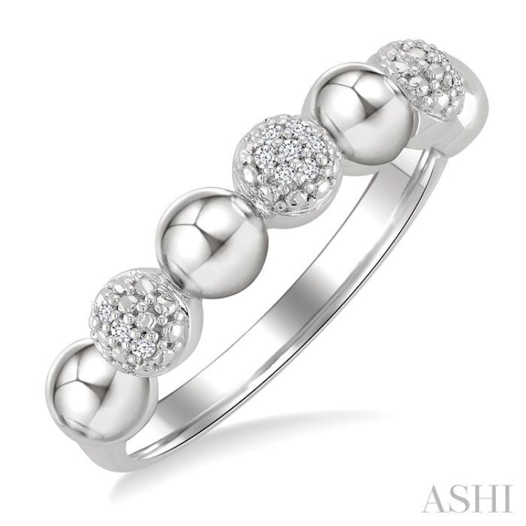 4 MM Bold Bead and 1/20 Ctw Round Cut Bead Bijoux Diamond Fashion Ring in Sterling Silver