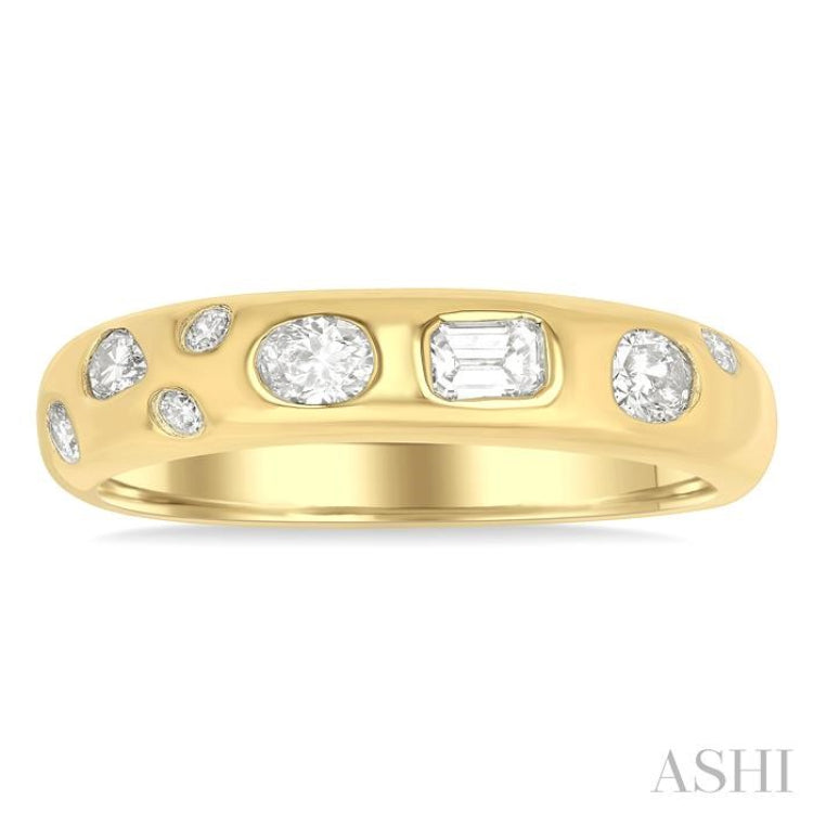 1/3 ctw Bezel Set Mixed Shape Diamond Cut Fashion Band in 14K Yellow Gold