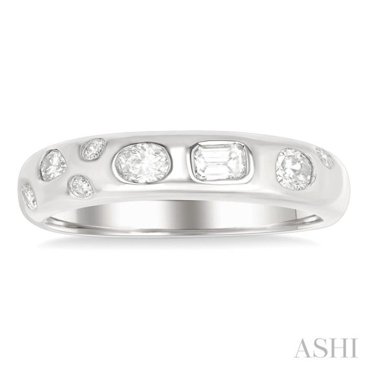 1/3 ctw Bezel Set Mixed Shape Diamond Cut Fashion Band in 14K White Gold