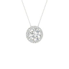 14K 2.00ct H-Color/VS-Clarity Lab-Diamond Round-Halo/Pendant