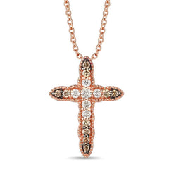 14K .33CT-Ombre Chocolate Diamond Cross Pendant