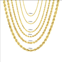 10K 1.5mm 18" Rope Chain