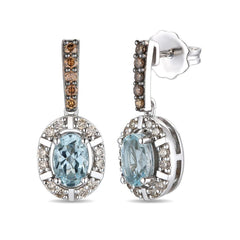 14K-Vanilla-Gold .78ct Sea-Blue-Aquamarine .28ct-Chocolate-&-Nude Diamond-Earring