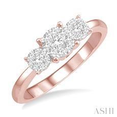 10K 0.10ct Diamond-Cluster Past-Present-Future Ring