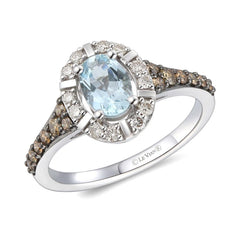 14k-Vanilla-Gold .55ct Sea-Blue-Aquamarine .48ct-Nude-&-Chocolate Diamond-Ring