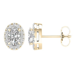 14K 1.15ct H-Color/VS-Clarity Lab-Diamond Oval-Halo/Earrings