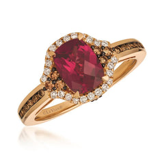 14k-Strawberry-Gold 1.70 Raspberry-Rhodolite, .39ct-Chocolate-&-Vanilla Diamond-Ring