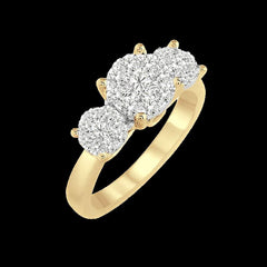 14K 1.00ct Diamond-Cluster Past-Present-Future Ring