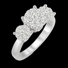 14K 1.00ct Diamond-Cluster Past-Present-Future Ring