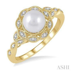 925 0.05CT Diamond 6.5MM Pearl Ring