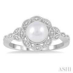 925 0.05CT Diamond 6.5MM Pearl Ring