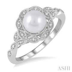 925 0.05CT Diamond 6.5MM Pearl Ring