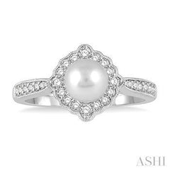 10K 0.25ct Diamond 7MM-Pearl Fashion-Ring