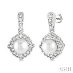 10K 0.25CTDiamond 6MM PEARL  Earrings