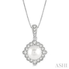 10K 0.20ct Diamond Pearl-7mm Fashion-Pendant