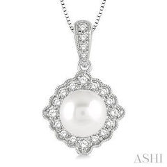 10K 0.20ct Diamond Pearl-7mm Fashion-Pendant